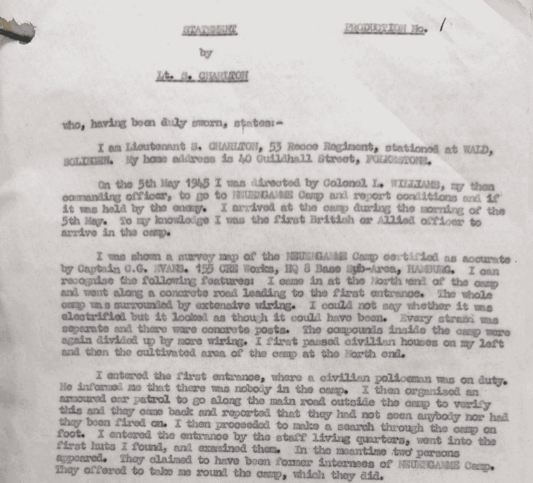 Extract of Lieutenant Charlton’s account, 19 November 1945.