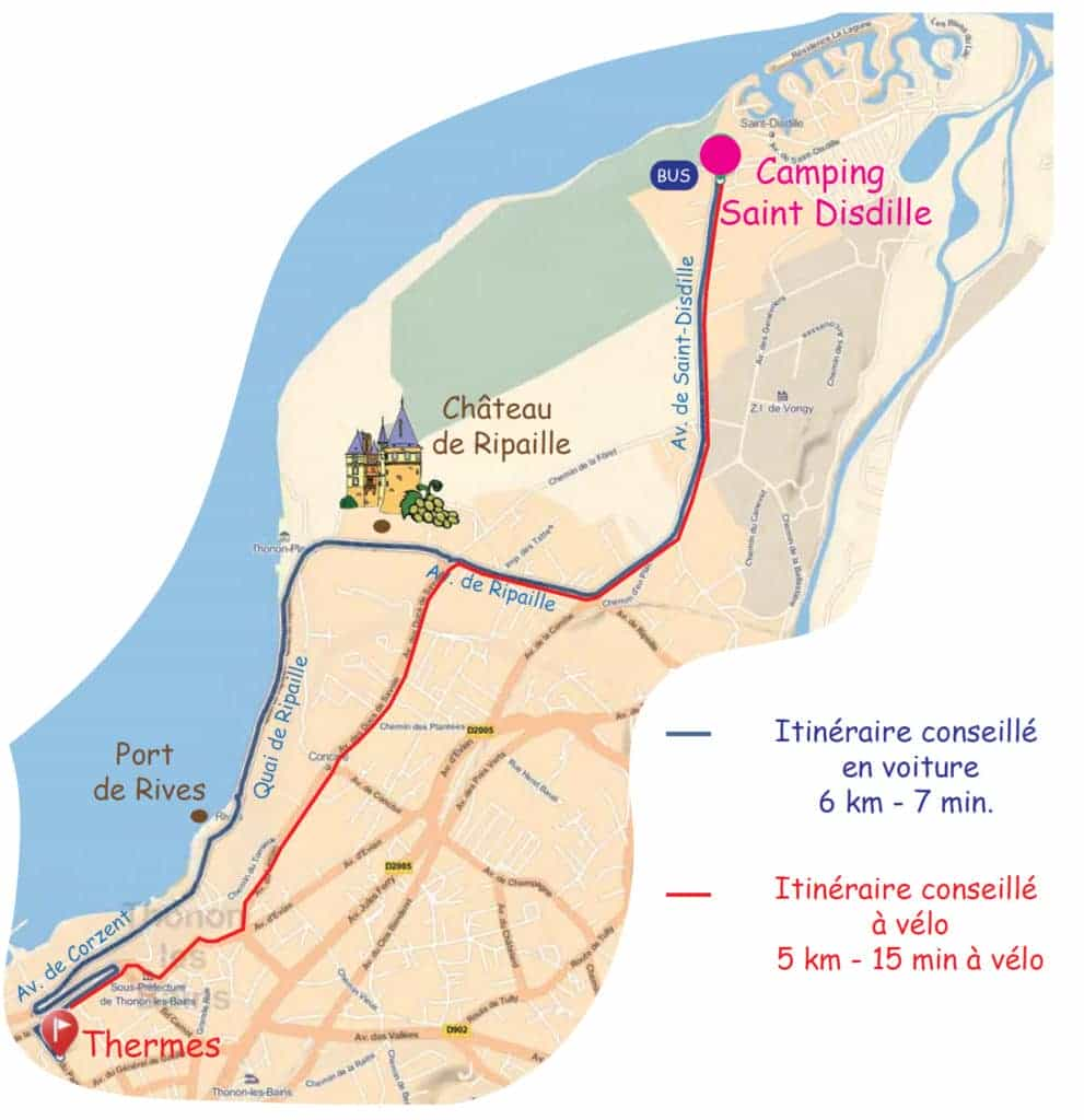 Itinéraire conseillé entre le camping Saint-Disdille et les thermes de Thonon-les-Bains