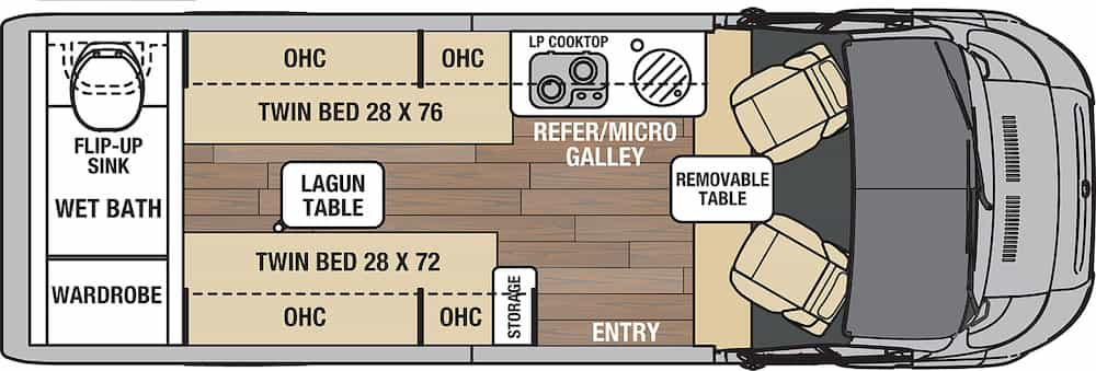 Floor plan of the new Fleetwood RV 2024 Xcursion camper van