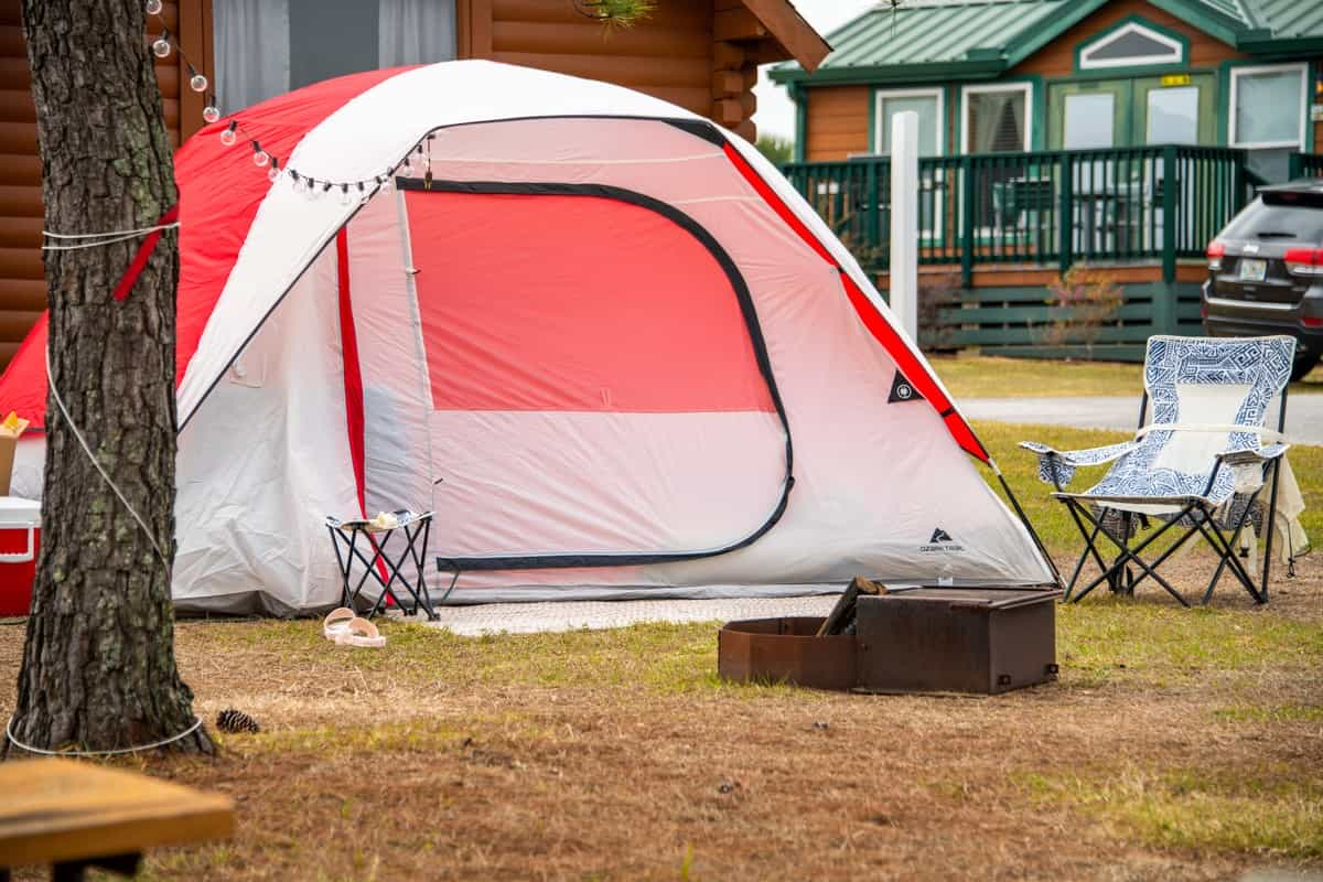 Frying egg while camping